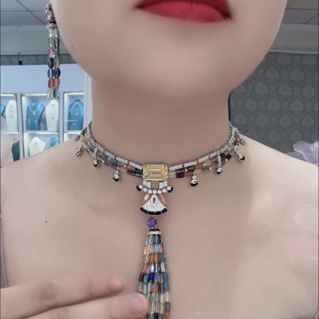2pcs Colorful Tassel Necklace & Earrings Set